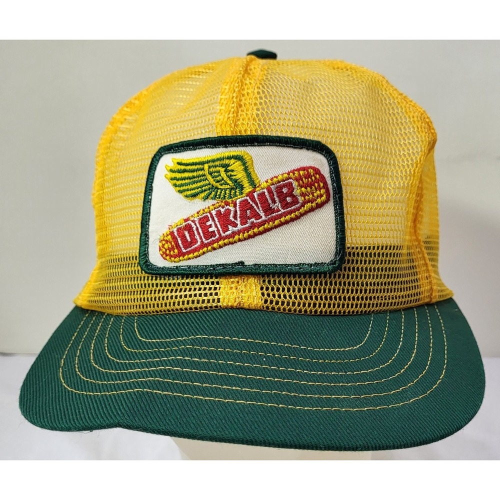 DeKalb Vintage Mesh Trucker Hat Green Yellow Wings Logo Snapback